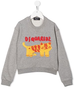 Dsquared2 Kids logo animal-embroidered sweatshirt - Grey