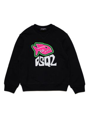 Dsquared2 Kids logo-flocked cotton sweatshirt - Black