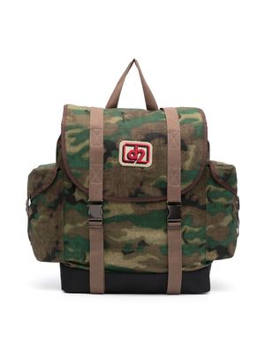 Dsquared2 Kids logo-patch camouflage-print backpack - Green