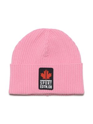 Dsquared2 Kids logo-patch ribbed beanie - Pink