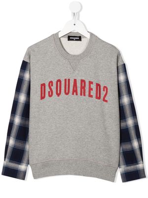 Dsquared2 Kids logo-print check-sleeve sweatshirt - Grey