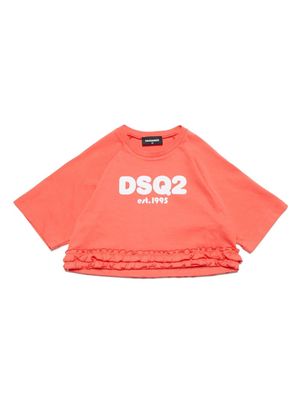 Dsquared2 Kids logo-print ruffle-trim T-shirt - Orange