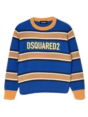 Dsquared2 Kids logo-print striped knitted jumper - Blue