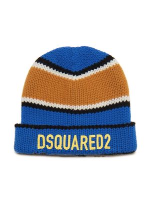 Dsquared2 Kids logo-print striped wool beanie - Blue