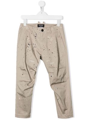 Dsquared2 Kids paint-splatter chino trousers - Neutrals