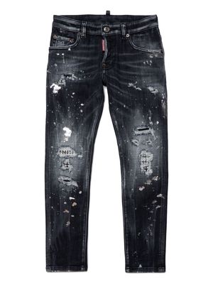 Dsquared2 Kids paint splatter-detail straight-leg jeans - Black