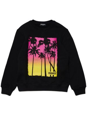 Dsquared2 Kids palm tree-print cotton sweatshirt - Black