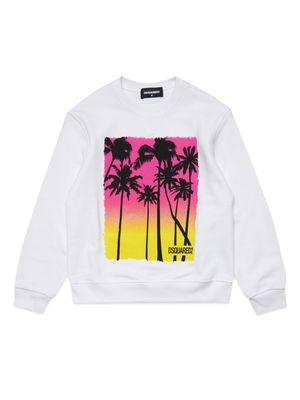 Dsquared2 Kids palm tree-print cotton sweatshirt - White