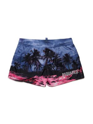 Dsquared2 Kids palm tree-print swim shorts - Blue