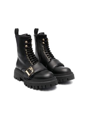 Dsquared2 Kids round-toe leather combat boots - Black