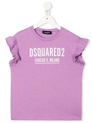Dsquared2 Kids ruffled-sleeves logo T-shirt - Purple