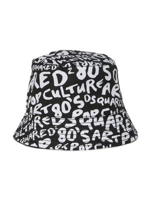Dsquared2 Kids text-print cotton bucket hat - Black
