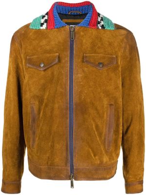 Dsquared2 knitted-collar suede jacket - Brown