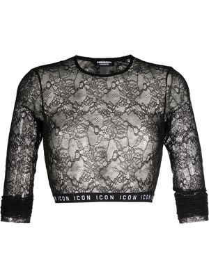 Dsquared2 lace-embroidered sheer top - Black
