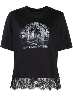 Dsquared2 lace-trim logo-print T-shirt - Black