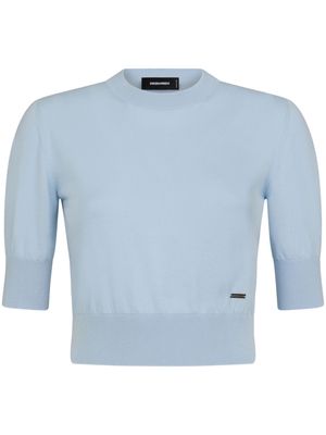 Dsquared2 logo-appliqué knitted cotton jumper - Blue