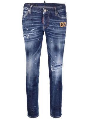Dsquared2 logo-embroidered distressed skinny jeans - Blue