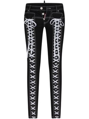 Dsquared2 logo-embroidered lace-detailing tapered jeans - Black
