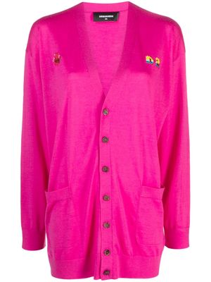 Dsquared2 logo-embroidered virgin wool cardigan - Pink