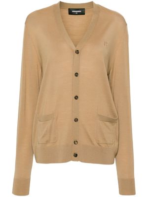 Dsquared2 logo-embroidered wool cardigan - Neutrals