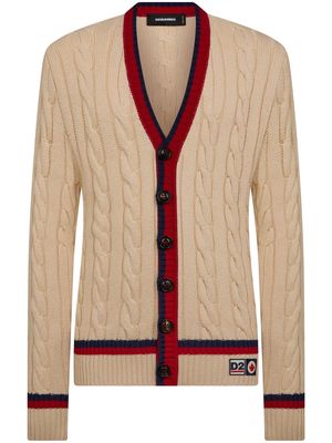 Dsquared2 logo-patch cable-knit cardigan - Neutrals