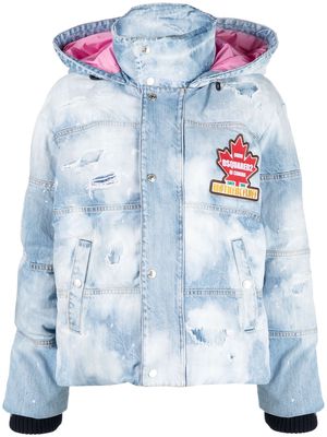 Dsquared2 logo-patch distressed puffer jacket - Blue
