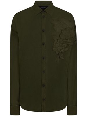 Dsquared2 logo-patch floral-appliqué cotton shirt - Green