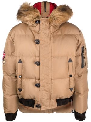 Dsquared2 logo-patch hooded down jacket - Brown