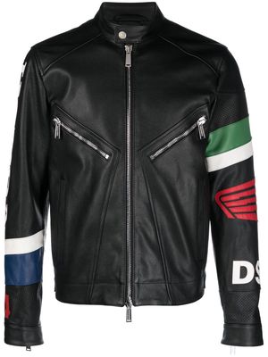 Dsquared2 logo-patch leather biker jacket - Black