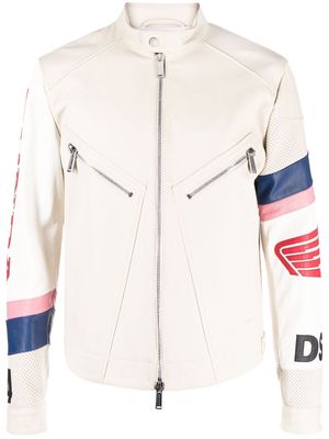 Dsquared2 logo-patch leather biker jacket - Neutrals
