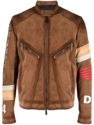 Dsquared2 logo-patch suede biker jacket - Brown