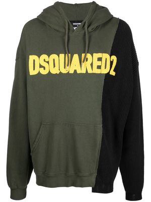 Dsquared2 logo-patched patchwork drawstring hoodie - Green