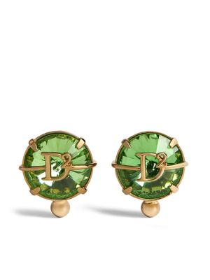 Dsquared2 logo-plaque crystal-embellished earrings - Green