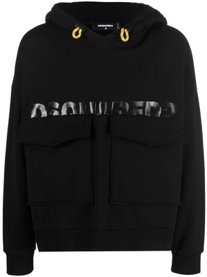 Dsquared2 logo-print cargo-pocket hoodie - Black
