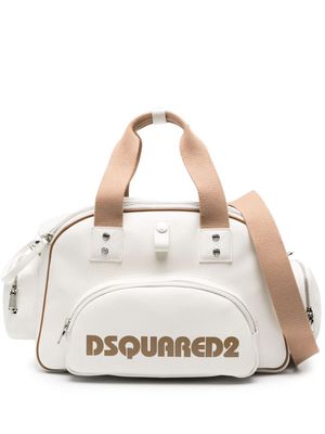 Dsquared2 logo-print leather duffle bag - White
