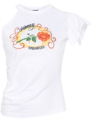 Dsquared2 logo-print one-shoulder T-shirt - White