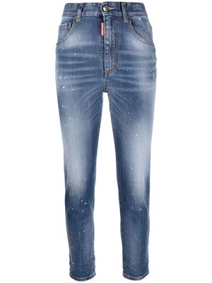 Dsquared2 paint-splatter skinny cropped jeans - Blue