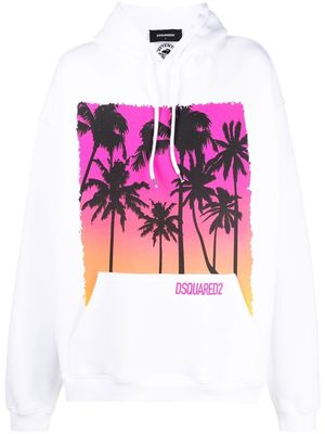 Dsquared2 palm-tree print cotton hoodie - White