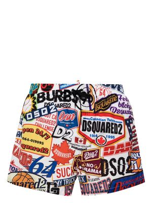Dsquared2 Patch Racing printed swim shorts - White
