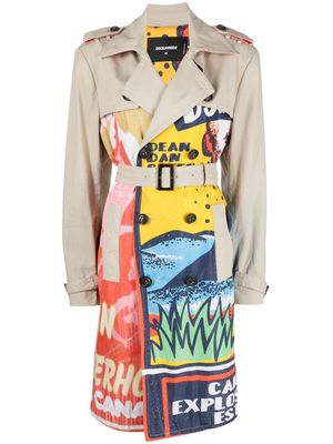 Dsquared2 patchwork double-breasted trench coat - Neutrals