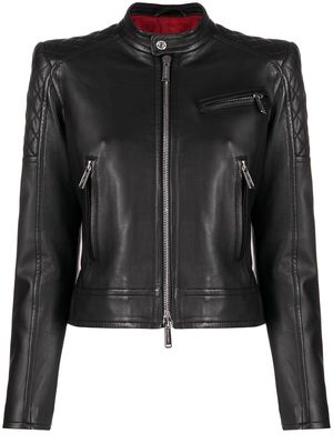 Dsquared2 quilted detail zip-up biker jacket - Black