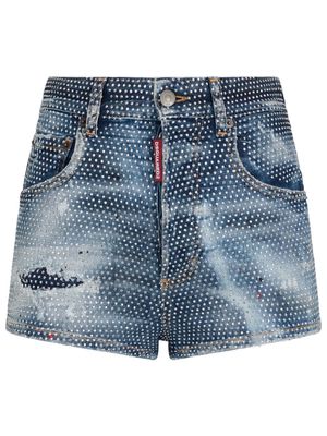 Dsquared2 rhinestone-embellished denim mini shorts - Blue