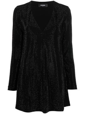 Dsquared2 rhinestone-embellished long-sleeved dress - Black