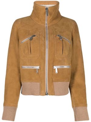 Dsquared2 ribbed-detail zipped-up bomber jacket - Neutrals