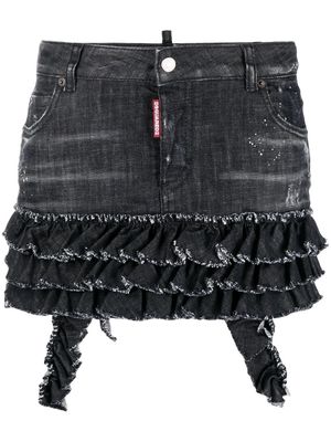 Dsquared2 ruffled denim miniskirt - Black