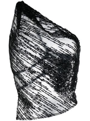 Dsquared2 sequinned semi-sheer one-shoulder top - Black
