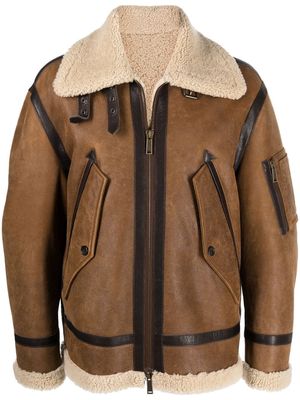 Dsquared2 shearling-trimmed biker jacket - Brown