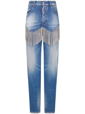 Dsquared2 slim-cut rhinestone-fringe jeans - Blue