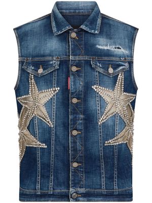 Dsquared2 star-appliqué embellished denim vest - Blue