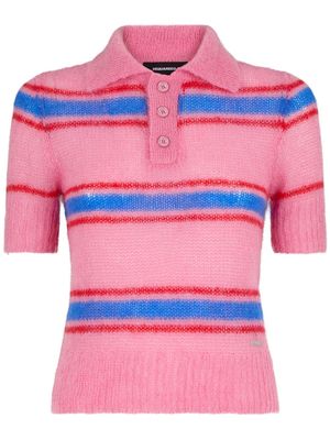 Dsquared2 striped brushed-knit polo top - Pink